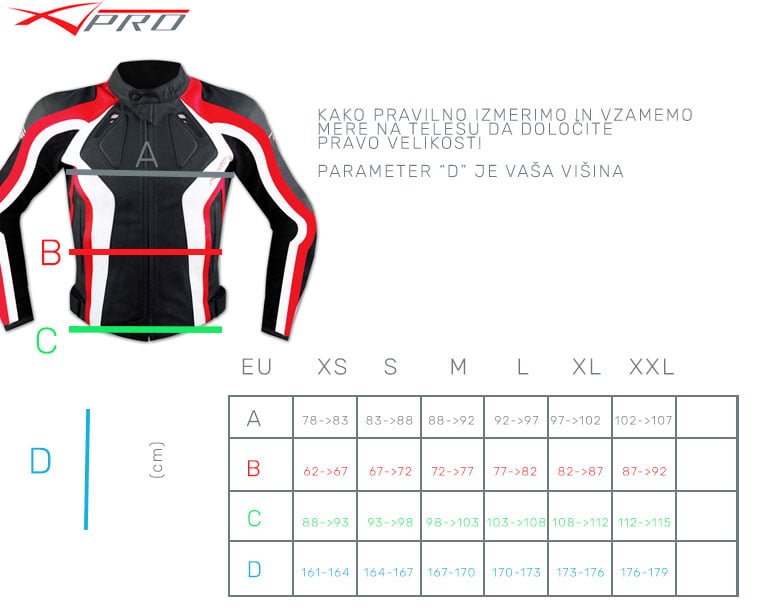 velikosti jakna usnje sport zenske