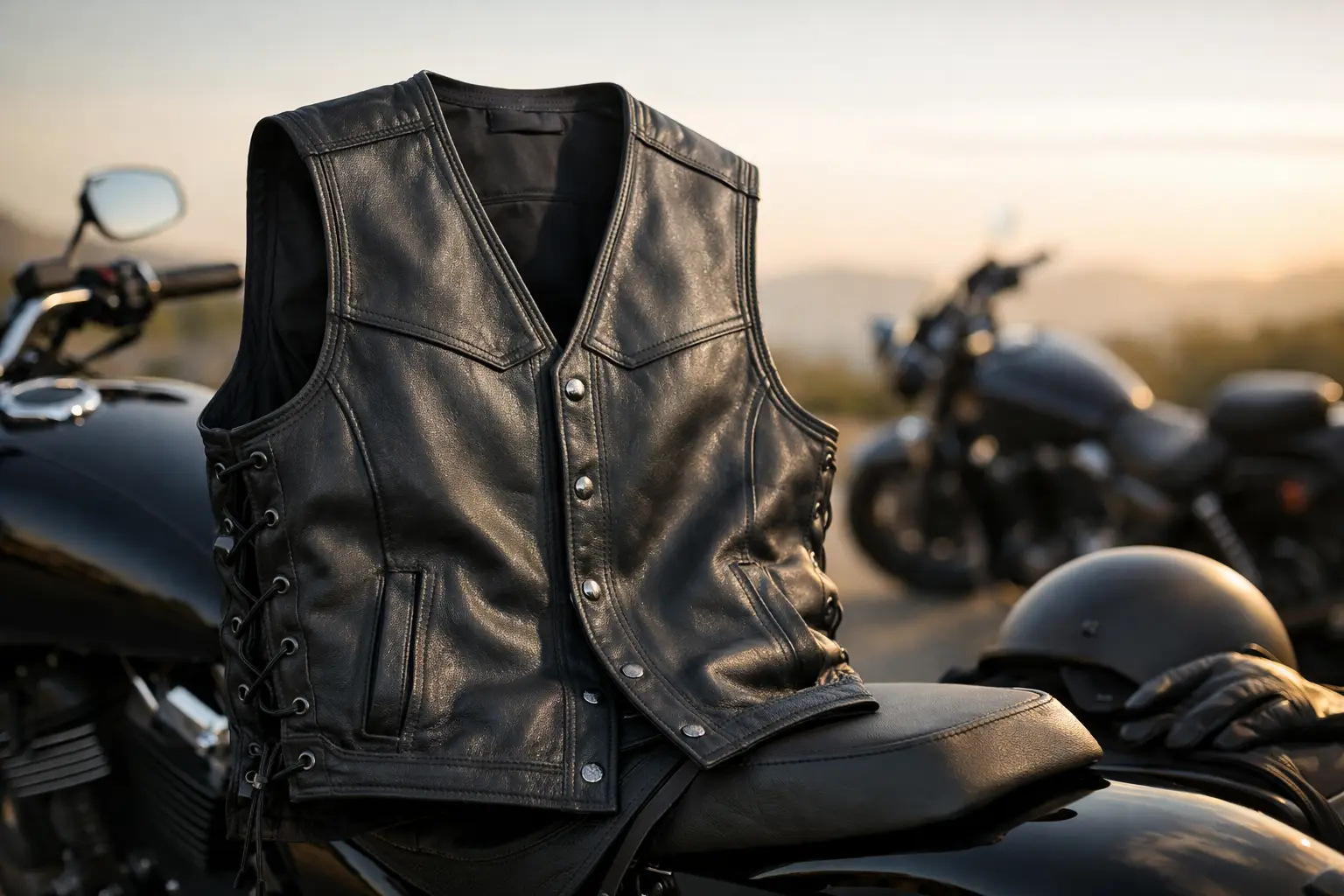 Usnjeni brezrokavnik za motoriste