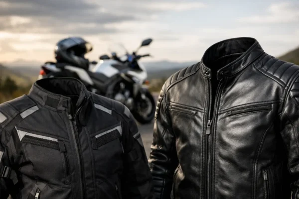 Tekstilna ali usnjena jakna za motor